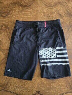 Freedom Industries Black Patriotic American Flag Swim Shorts Mens size 30